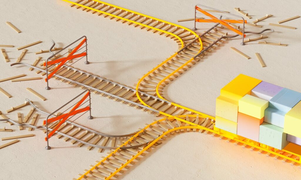 pexels-photo-17485632 Colorful abstract design depicting rail tracks with blocks, illustrating choice and direction.