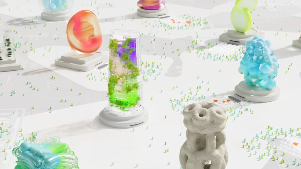 pexels-photo-18069518 Vibrant futuristic 3D render featuring abstract shapes and AI themes.